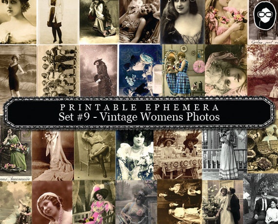 Ephemera Pack, Printable Ephemera Set # 9 - Vintage Womens Photos - 20 Page Instant Download, journaling kit, journal cards, journaling card