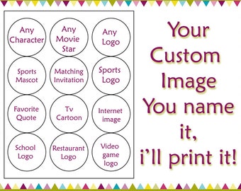Custom image Edible cookie toppers cupcake tops party decoration birthday tranfers 1 dozen wafer paper