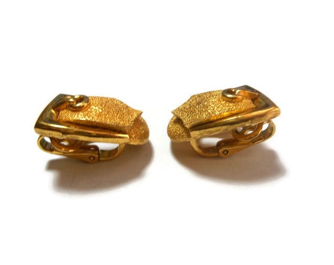FREE SHIPPING Crown Trifari belt clip earrings, belt buckle earrings 1950s 1960s Mad Men, gold plated