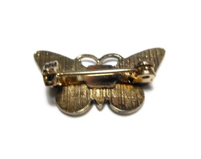 Guilloché butterfly scatter pin, 1950's small white and black enamel guilloché brooch, gold trim