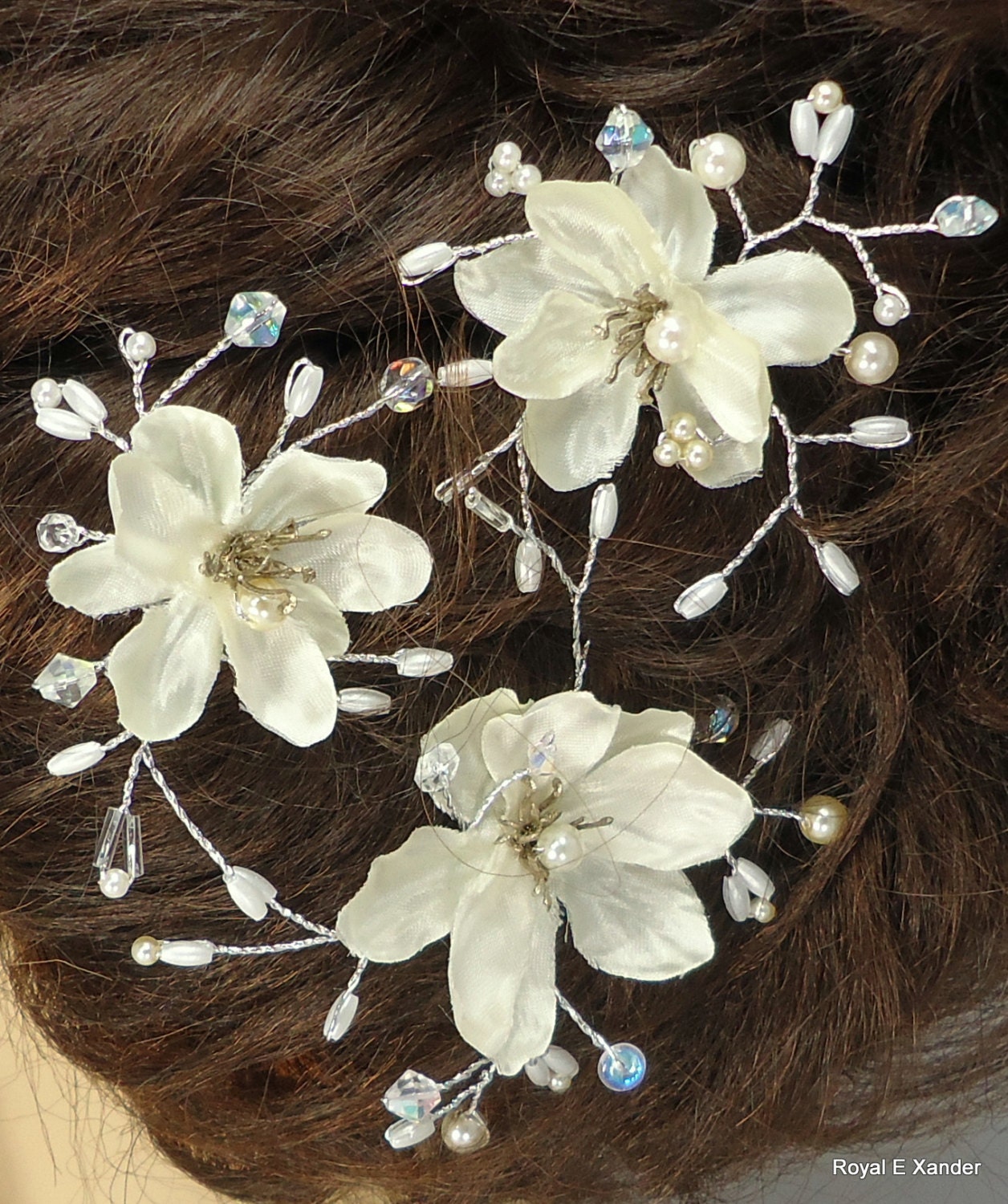 Ivory Flower Pins Set of 3 Mini Flower Pins Flower by RoyalEXander