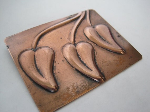 Rebajes Copper Brooch - Signed Modernist Leaf - Vintage Pin
