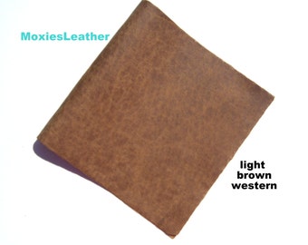 light brown leather western leather - light brown distress leather - used look leather - leather scraps - leather crafts - remant leather