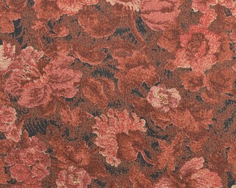 Floral Dress Fabric, Rust Fabric, Brown Floral Fabric, Textured Fabric, Rayon Blend, Rust and Salmon, Crepe Fabric - 1 Yard - DF1864