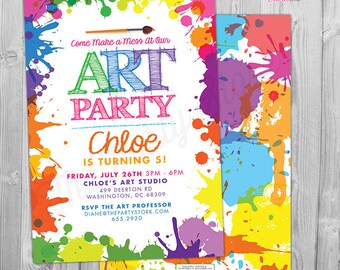 Art Paint Party Invitations: Printable Birthday Invitation, colorful kids invite w/ rainbow colors, party printables, decorations available