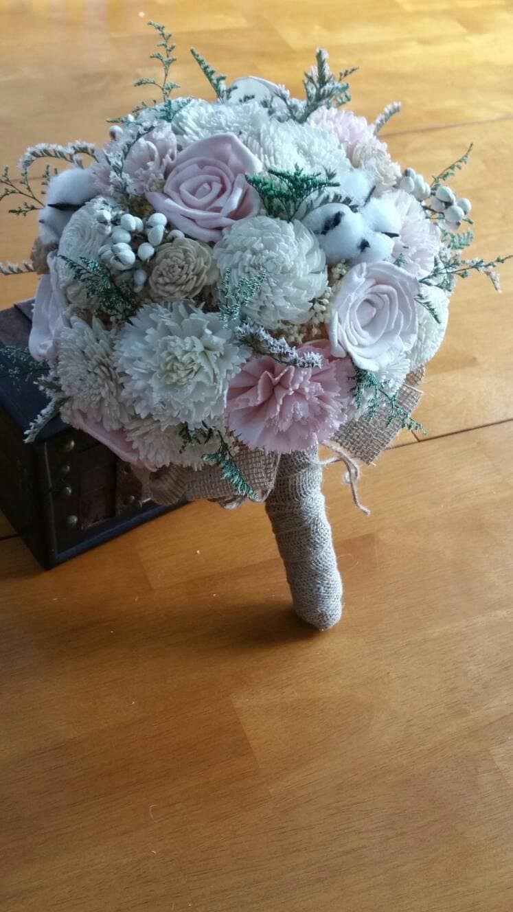 Wedding Bouquet Sola wood Bouquet Burlap Mint Bouquet