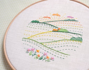 Embroidery hoop art, hand embroidery pattern, modern embroidery, diy hoop art, landscape design by NaiveNeedle