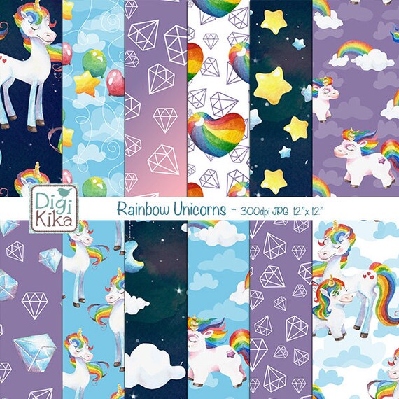 unicorn digital papers rainbow unicorns scrapbook paper