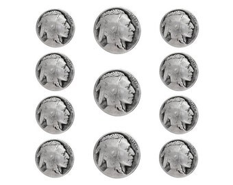 11 pc Indian Head Metal Blazer Button Set Antique Silver Color