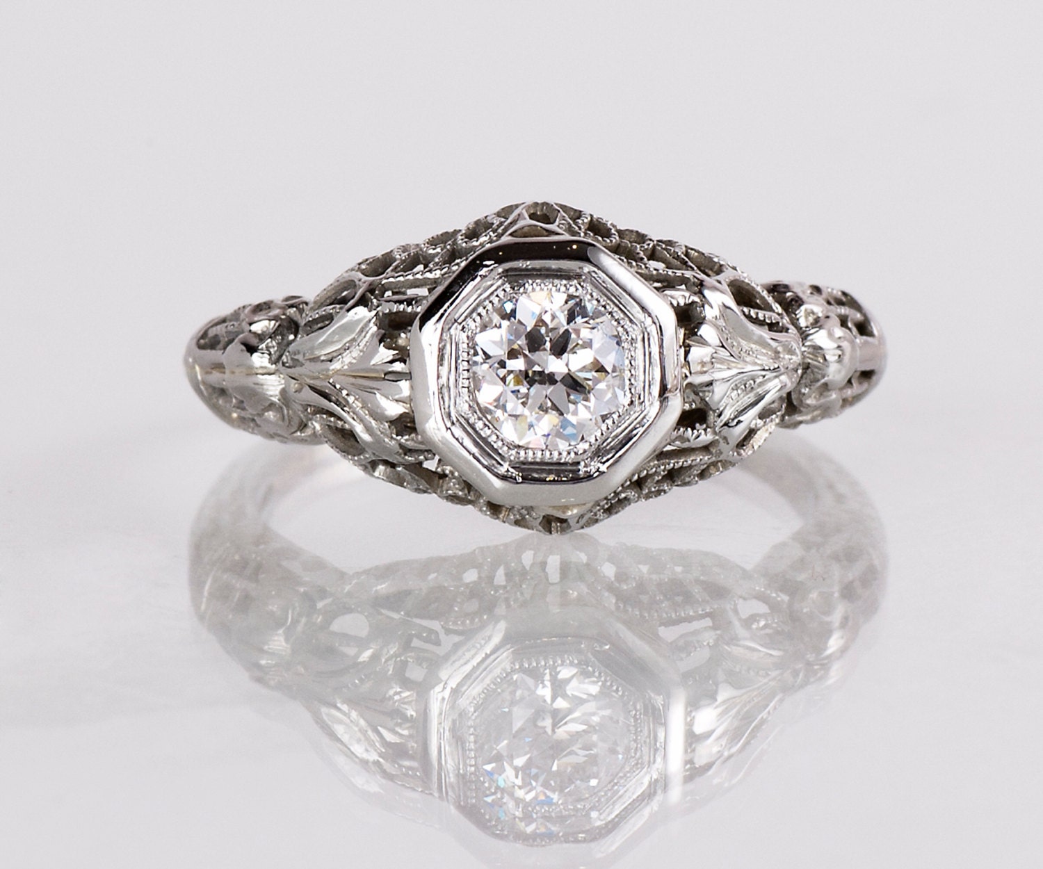 Antique Engagement Ring Antique 1910s 18K White Gold Diamond