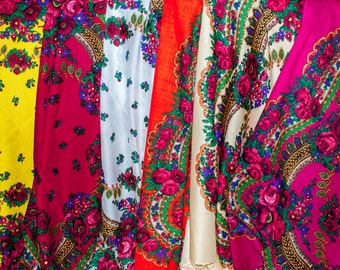 WHOLESALE different colors Russian shawl. Ukrainian Floral chale russe, Chic scarf, Mantón hustka. Babushka head scarf Fringed Shawls Platok