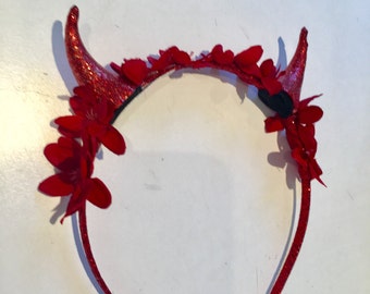 Devil Headband- Horns -Red Horns- Lucifer- Halloween -Devil Costume- Red Devil Horn Headband- Devil Ears- Devil Accessory- Halloween Costume