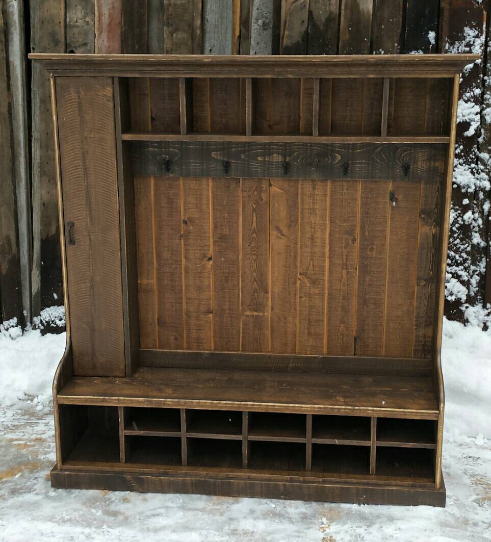 Rustic Reclaimed Hall Tree Locker Bench by EchoPeakDesign on Etsy