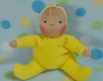 Fretta's original Waldorf Style Weighted Baby. 9" / 23 cm soft sculpture Cloth Doll. Baby's First Doll. Child Friendly Baby Doll.