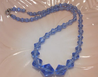 Items similar to Antique Blue Faceted Glass Beaded Necklace, Knotted on ...