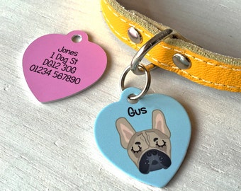 Dog Tag - Personalised HEART Dog ID Tag- Dog Collar - MEDIUM 35mm