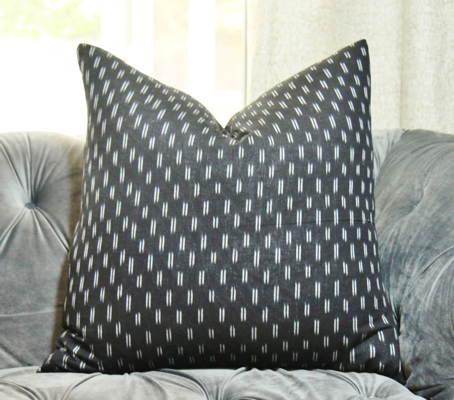Black Ikat Pillow Modern Geometric Black & Woven by MotifPillows