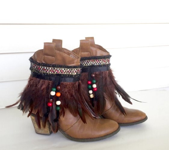Bohemian Boot Covers Feather Boot Cuffs Gypsy Boot Wrap Ankle