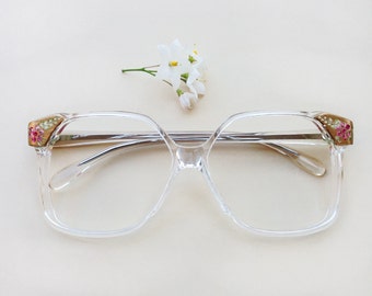 Monture De Lunettes Vintage Années 70/80 - Transparent/Marron Orangé - Neuf Sans Étiquette - Fabriqué En France