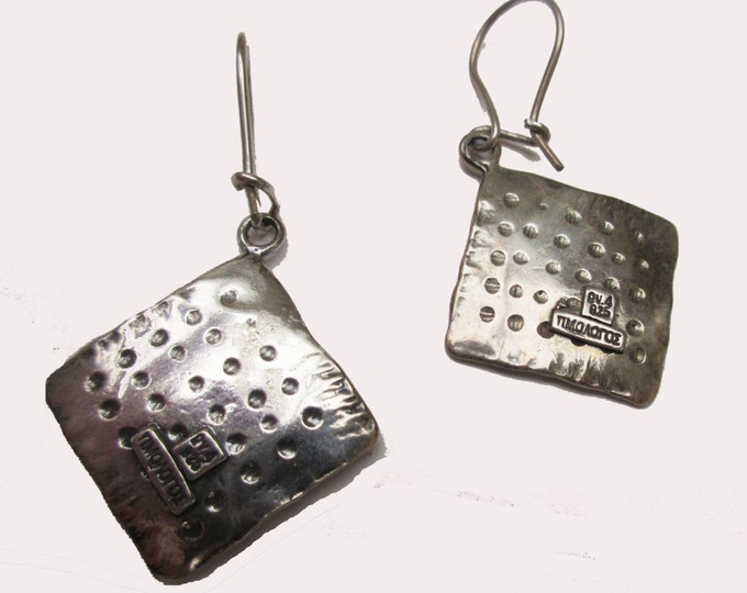 Sterling Silver Dangle Earrings - Hammer Square - modernistic swirl earring