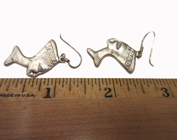 Sterling Earrings - Egyptian Pharaoh - double side head dress - dangle pierced earring -Egyptian Revival