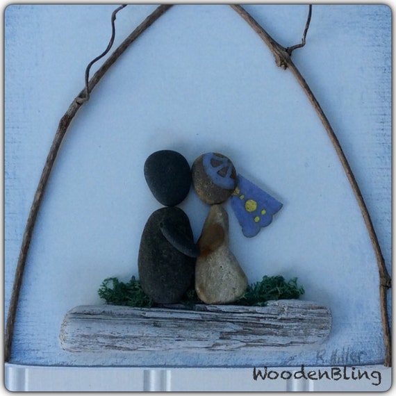 Mixed Media Wedding Gift Pebble Art Vows Engagement Gift