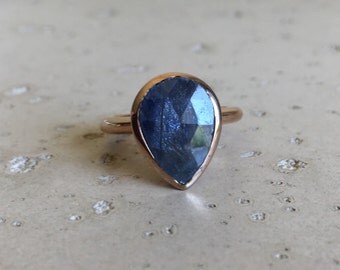 Rose Gold Engagement Ring- Sapphire Engagement Ring- Simple Sapphire Promise Ring- September Birthstone Ring- Pear Shape Engagement Ring