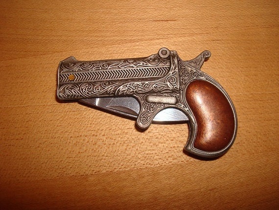 Unique Derringer Pistol Folding Pocket Knife