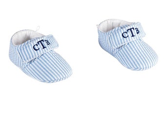 Boys Mudpie Crib Shoes, Monogram Infant Shoes, Seersucker Shoes, Monogram Baby Boy Shoes