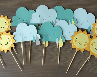 Sunshine and Rainclouds Party Weather Party Treat Toppers Baby shower