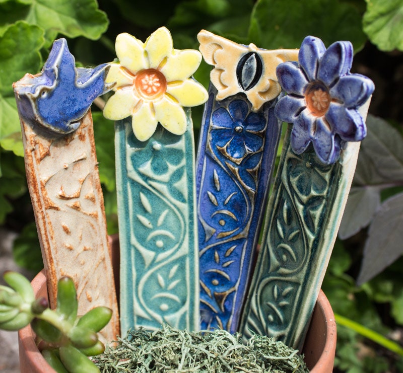 Ceramic Plant Markers Set of 4 Garden Decoration Reusable