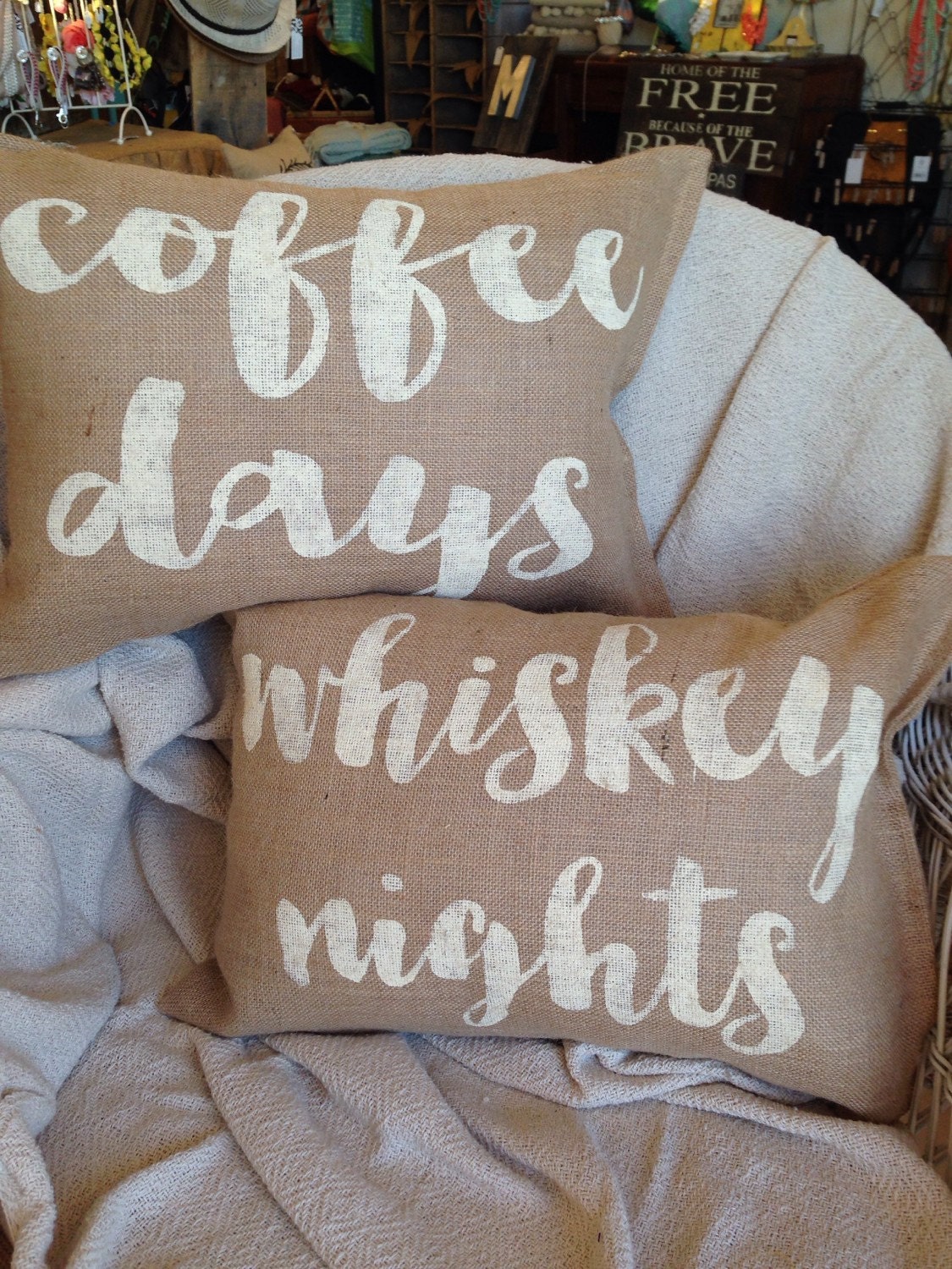 Rustic pillow set burlap pillows coffee days by burlapheartstrings