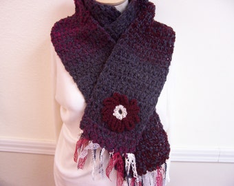 Crochet Scarf with flower & lace