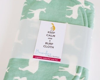 Organic Burp Cloth Set / Chevron and Deers in Mint