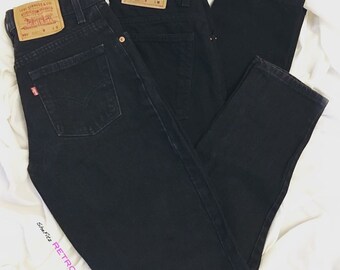 Black Vintage High Waisted Tapered Womens Plain Levis