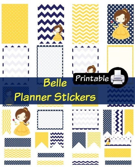 disney belle princess pdf printable planner stickers happy