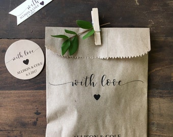 Wedding Favors - Custom Printed Favor Bags - Recycled Wedding - Treat bag Goodie Bag - Bridal Shower Favors- 25 pack