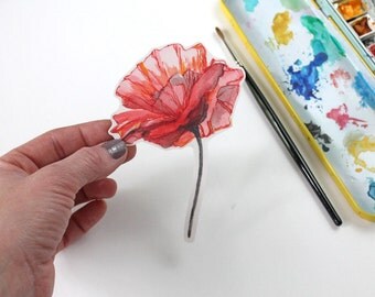 Poppy Sticker, Vinyl Sticker, Vinyl Flower Sticker, Vinyl Poppy Sticker, laptop sticker, bumper sticker, watercolor sticker, watercolor art