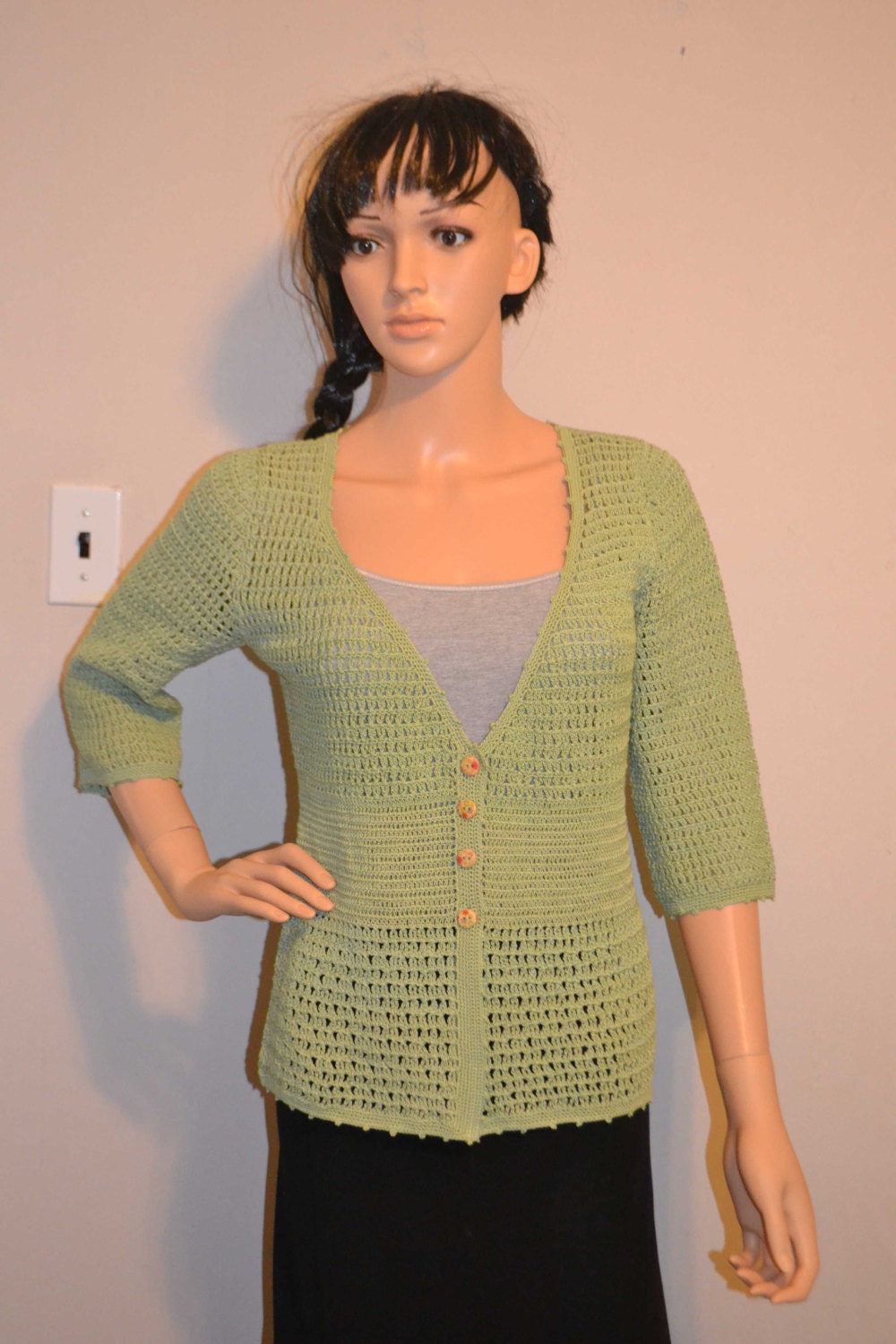 Sweet Green Hand Made Crocheted Shirt Sizes 0 to 20