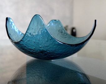 Abstract Modern Fused Glass Salad Bowl. Turquoise Bowl. Minimalist Glass Dinnerware. Glass Tableware. Blue Glass Salad Bowl. Fruitbowl M