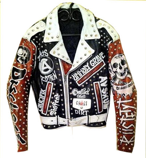 Vintage Studded Punk Leather Jacket Men's Large Crass
