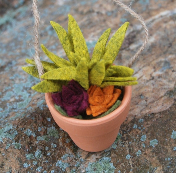Faux Succulent Ornament Tiny Felt Succulents in a by CuriousBloom