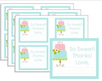 Printable Cake Party Favor Tags, Cake Printable Favor Tags, Instant Download, Cute Girl Party Favor Tag, Blue and Pink Goody Bag Labels