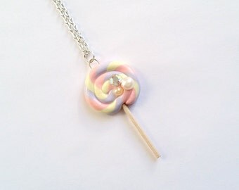 Pink Purple and Yellow Mini Deco Lollipop Necklace - Decoden, Kawaii Necklace, Kawaii Jewelry, Sweet Lolita, Fairy Kei, Fairy Kei Necklace