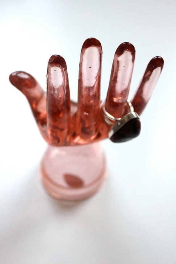Vintage Pink Glass Hand Mold Glass Hand Ring Holder
