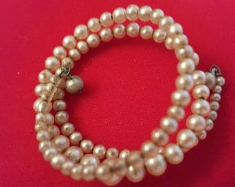 Vintage Child's Faux Pearl Triple Strand Stretch Bracelet -(4952)