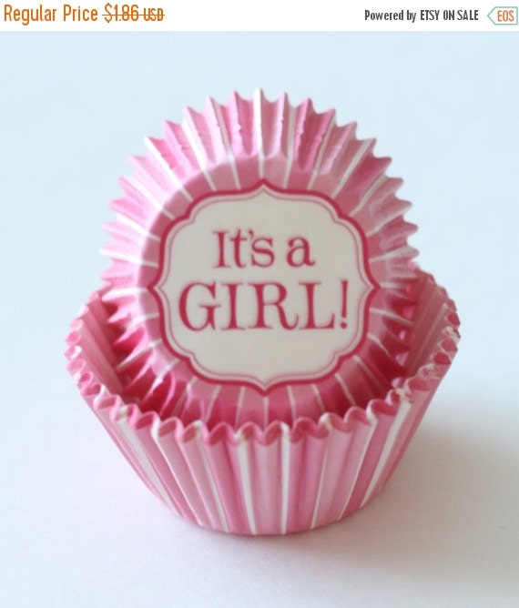 BLACK FRIDAY 24 Pink It's a Girl Cupcake Liners, Pink and white stripes