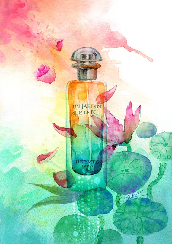 Mini Art Print 5 x 7 Hermes Perfume Watercolor by ScentOfArt