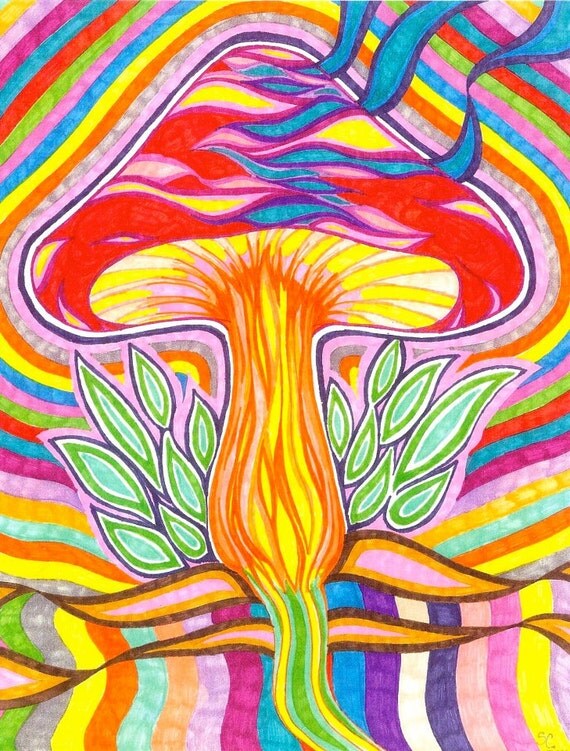 Items similar to PRINT Psychedelic Mushroom 8" x 11" on Etsy