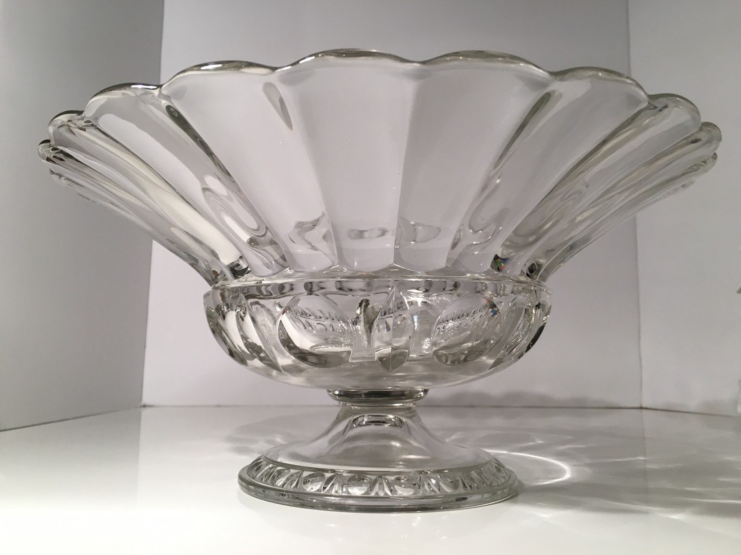 Vintage Clear Glass Bowl Retro Large Centerpiece Fruit Bowl